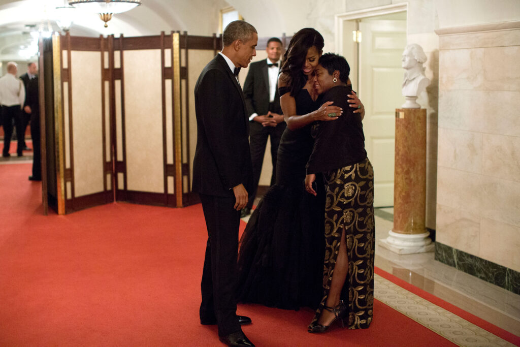 Deesha Dyer with the Obamas after the State Dinner in 2015